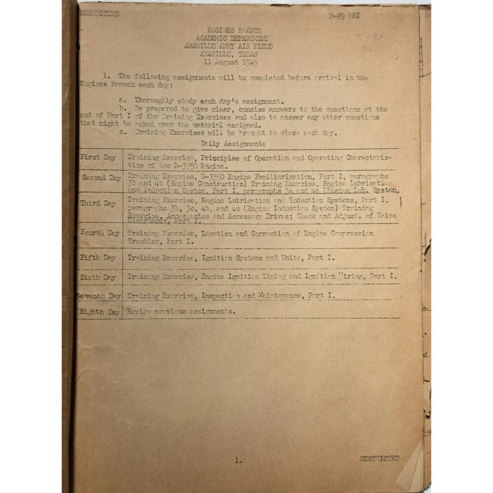 1945 B-29 Superfortress Engines M And I Manual Restricted Maintenance Training